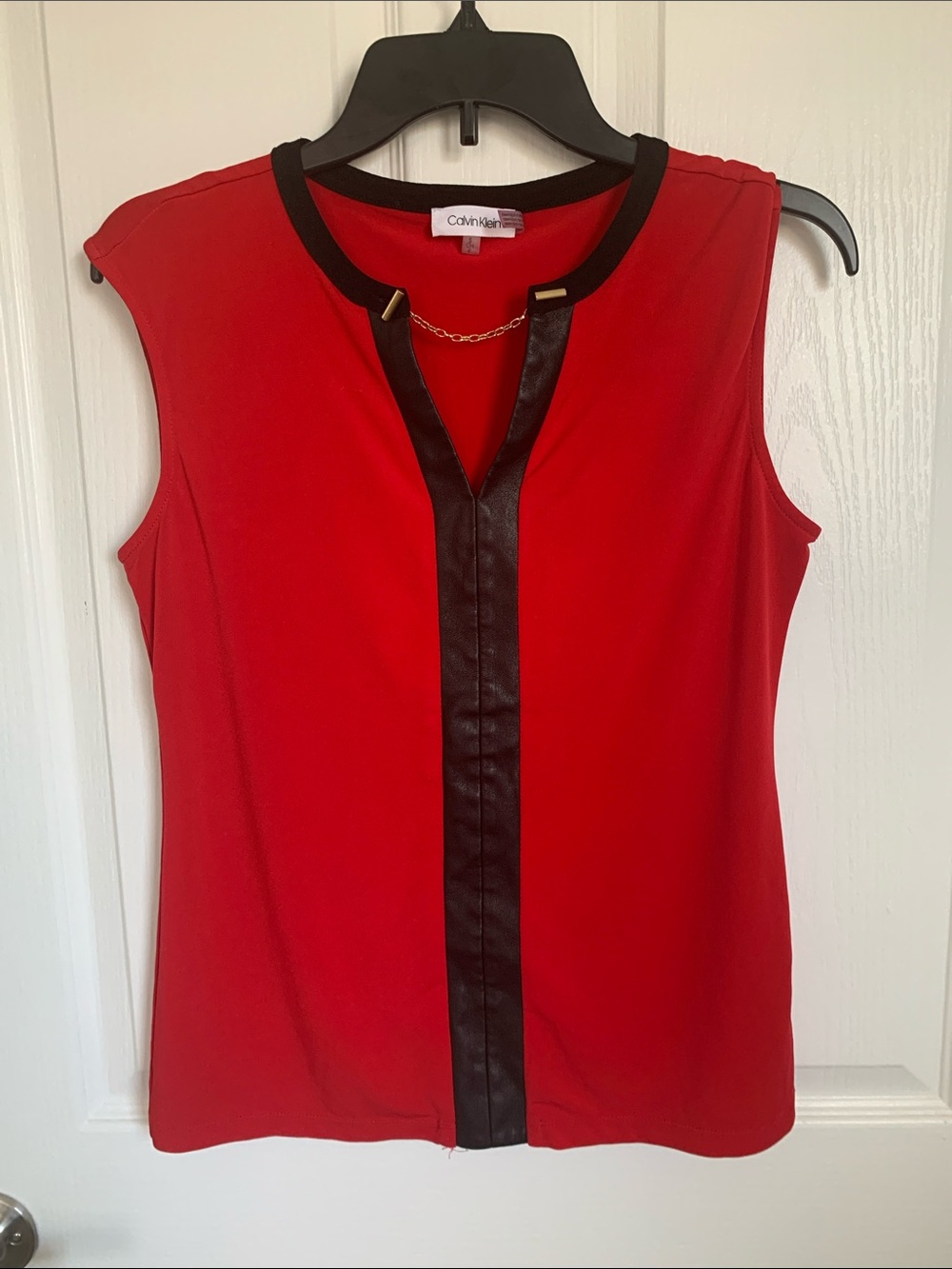 # 3/55 We Calvin Klein Red Sleeveless Top with Black Trim & Chain